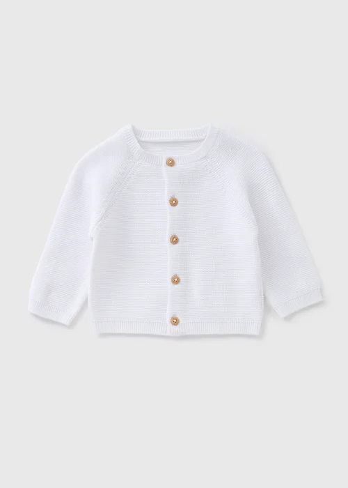 Baby White Knitted Raglan Cardigan (Newborn-12mths) - 0-3 months Image 1