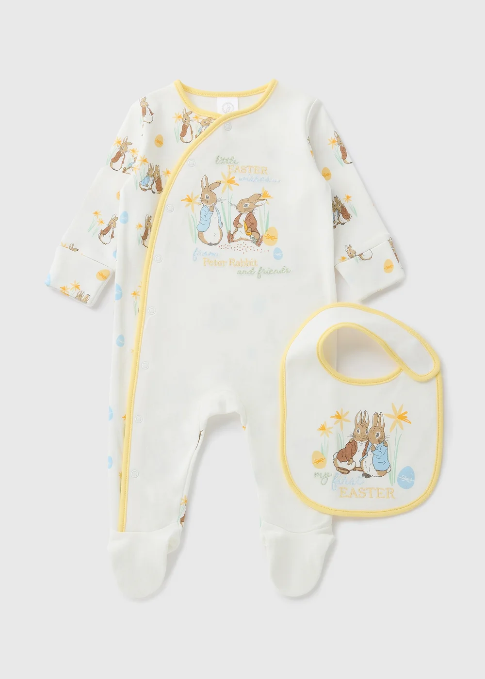 Peter Rabbit Baby Cream Sleepsuit & Bib Set (Newborn-12mths) - Age 0 - 3 Months Image 1