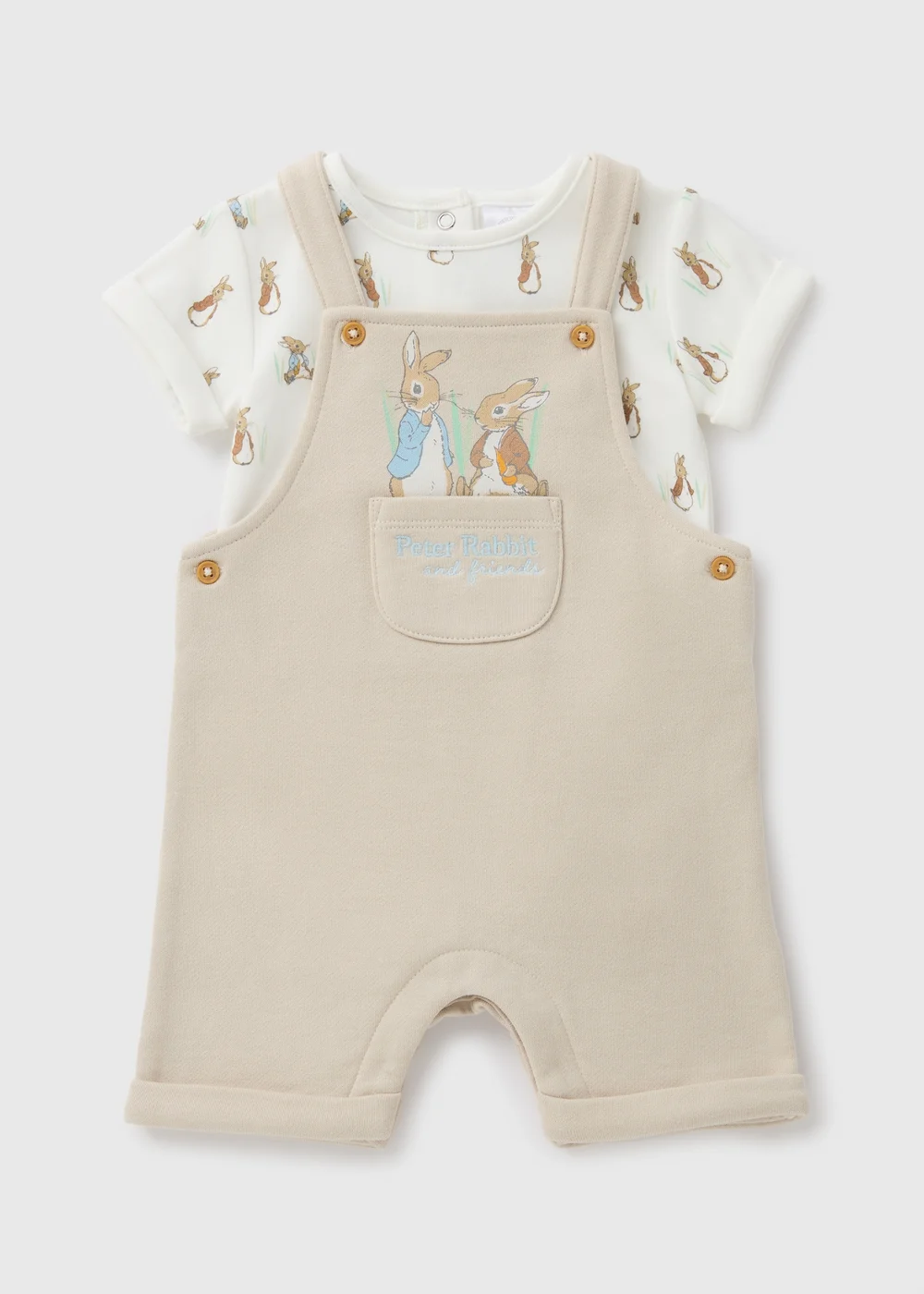 Peter Rabbit Baby Beige Dungaree Set (Newborn-18mths) - 0-3 months Image 1