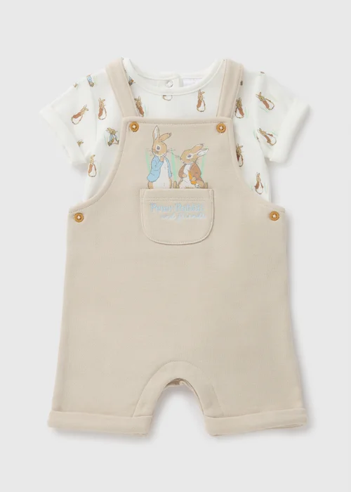 Peter Rabbit Baby Beige Dungaree Set (Newborn-18mths) - 0-3 months Image 1