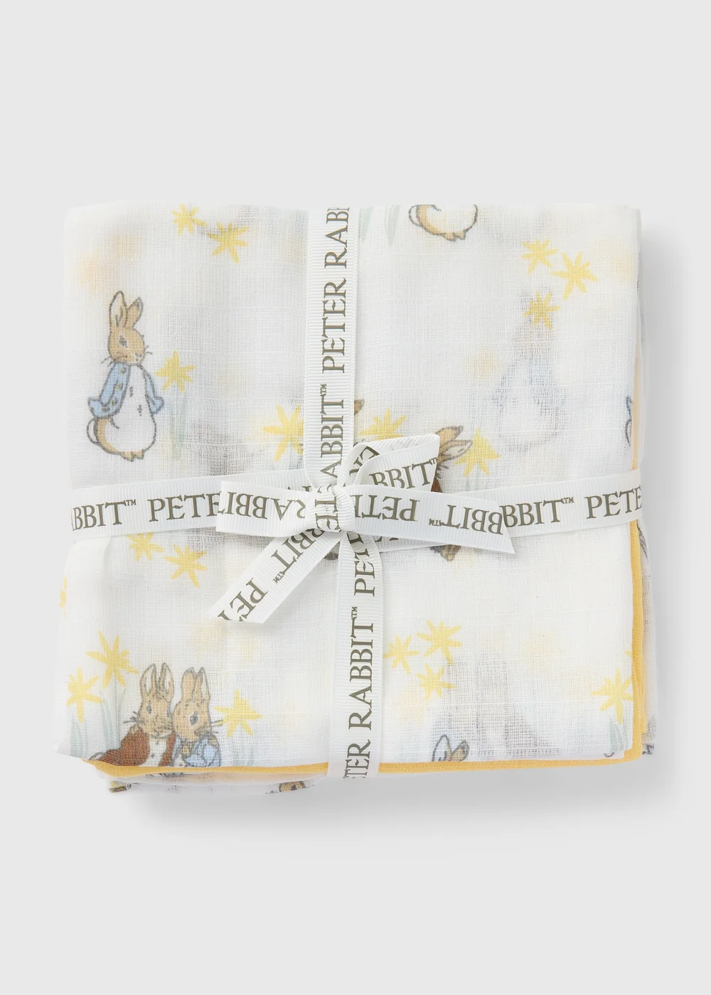 3 Pack Peter Rabbit Baby Yellow Muslin Cloths - One Size Image 1