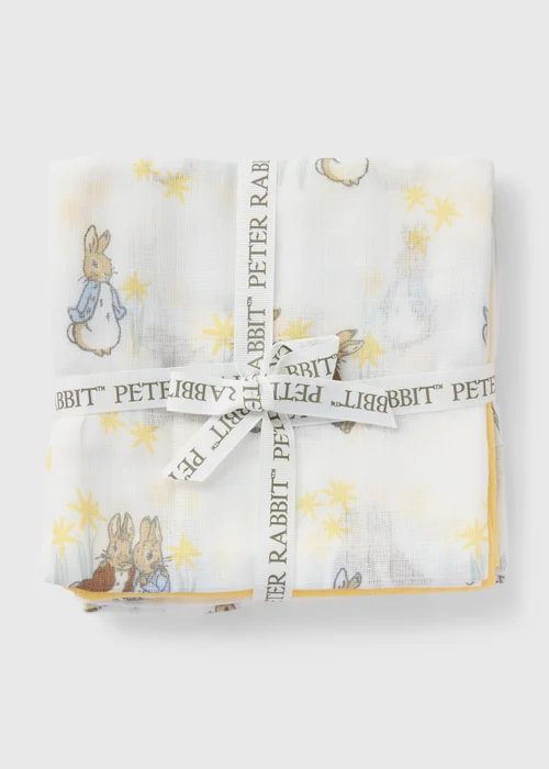 3 Pack Peter Rabbit Baby Yellow Muslin Cloths - One Size Image 1