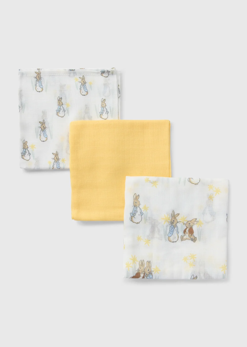 3 Pack Peter Rabbit Baby Yellow Muslin Cloths - One Size Image 2