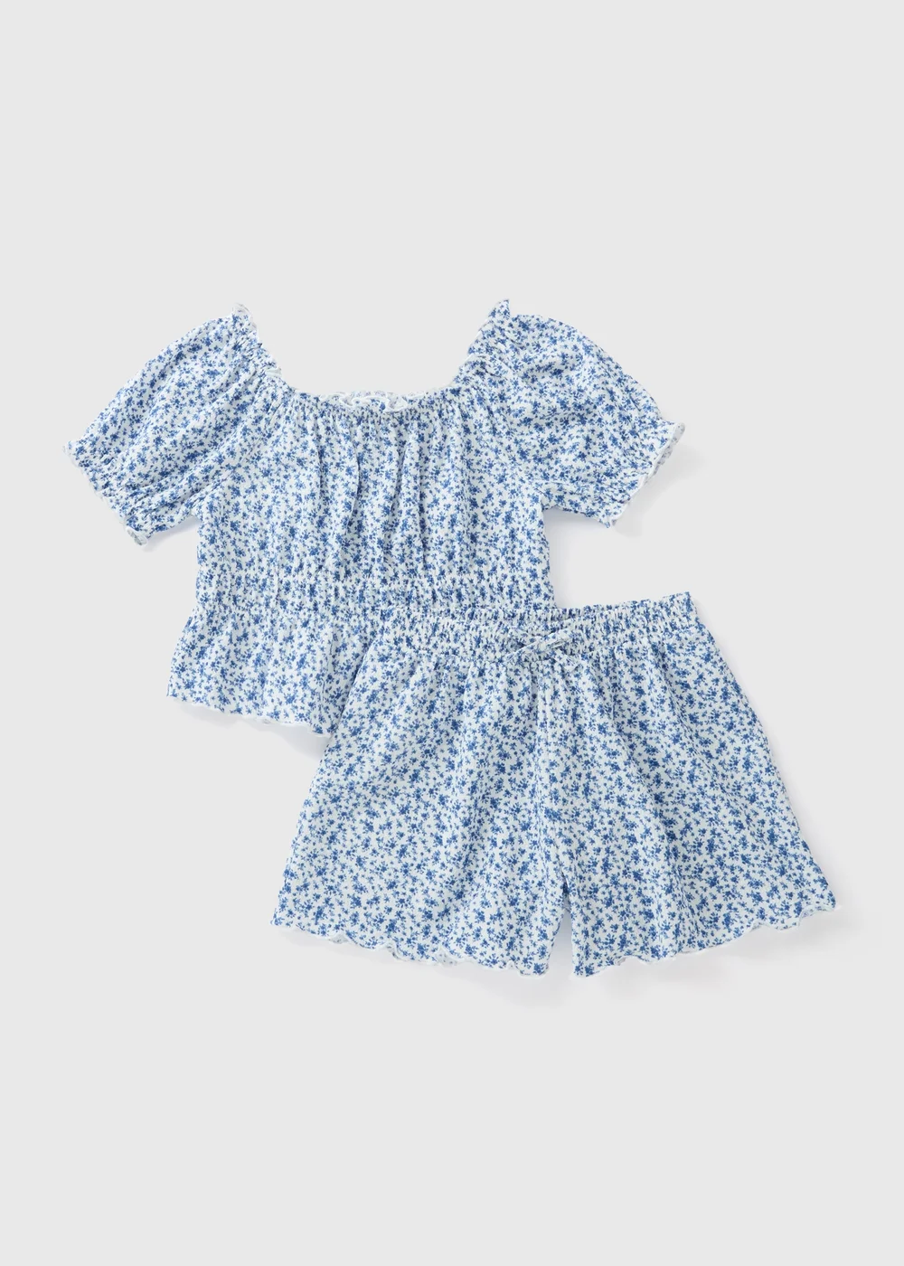 Girls Blue Floral Crinkle Top & Skirt Set (7-15yrs) - 7 Yrs Image 1