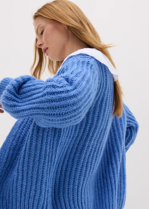 Blue Lofty Ribbed Knit Cardigan - XS Image 2