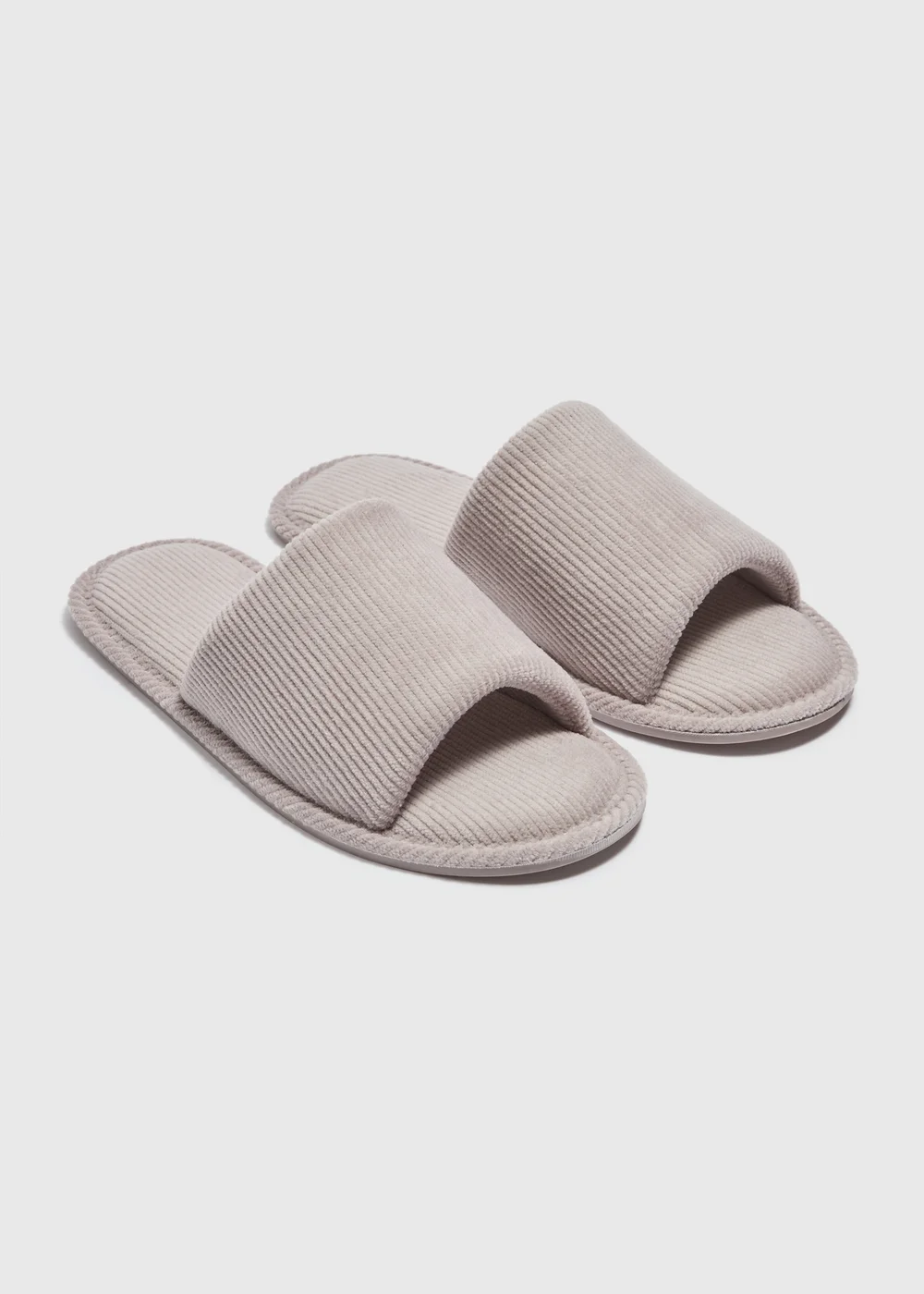 Grey Ribbed Slider Slippers - Small Image 1