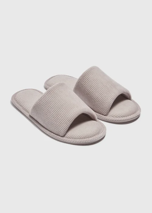 Grey Ribbed Slider Slippers - Small Image 1