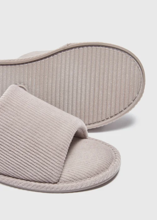 Grey Ribbed Slider Slippers - Small Image 2