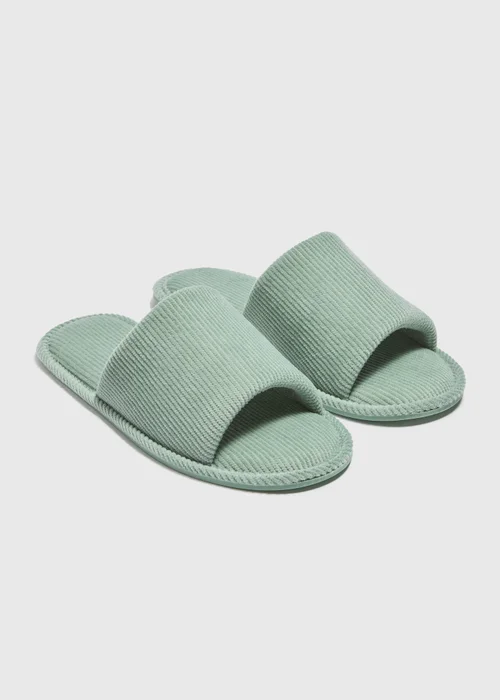 Green Ribbed Slider Slippers - Small Image 1