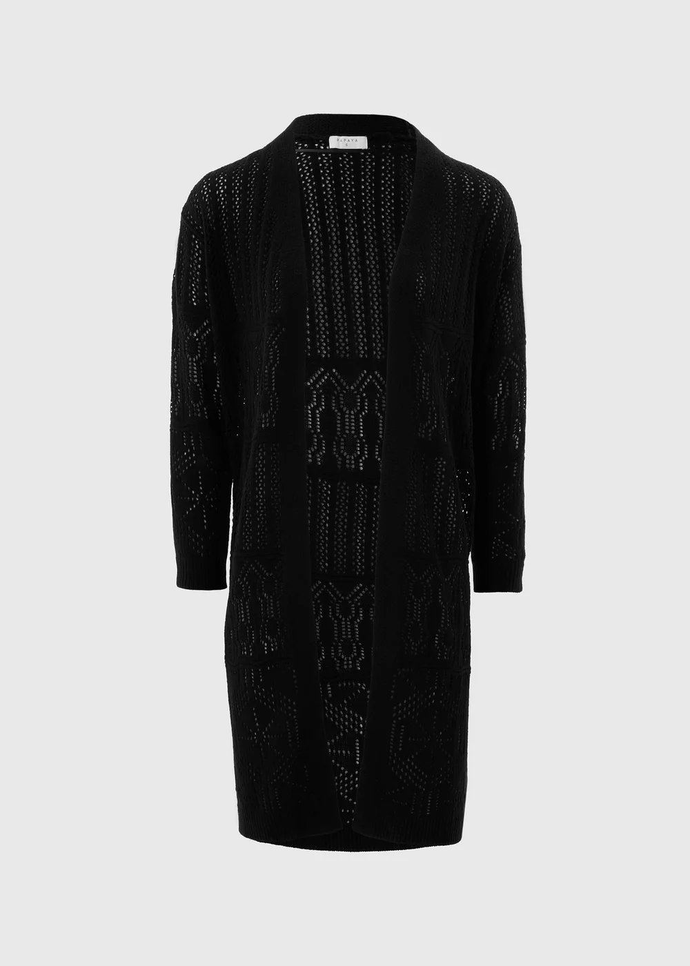 Black Longline Pointelle Cardigan - S Image 4