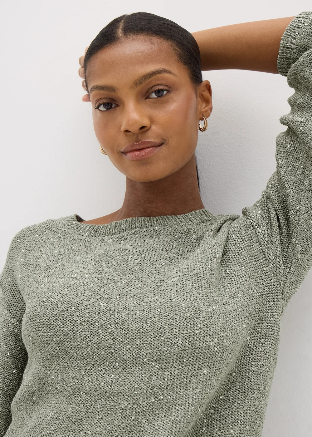 Sage Sequin Boat Neck Jumper - XS Image 3