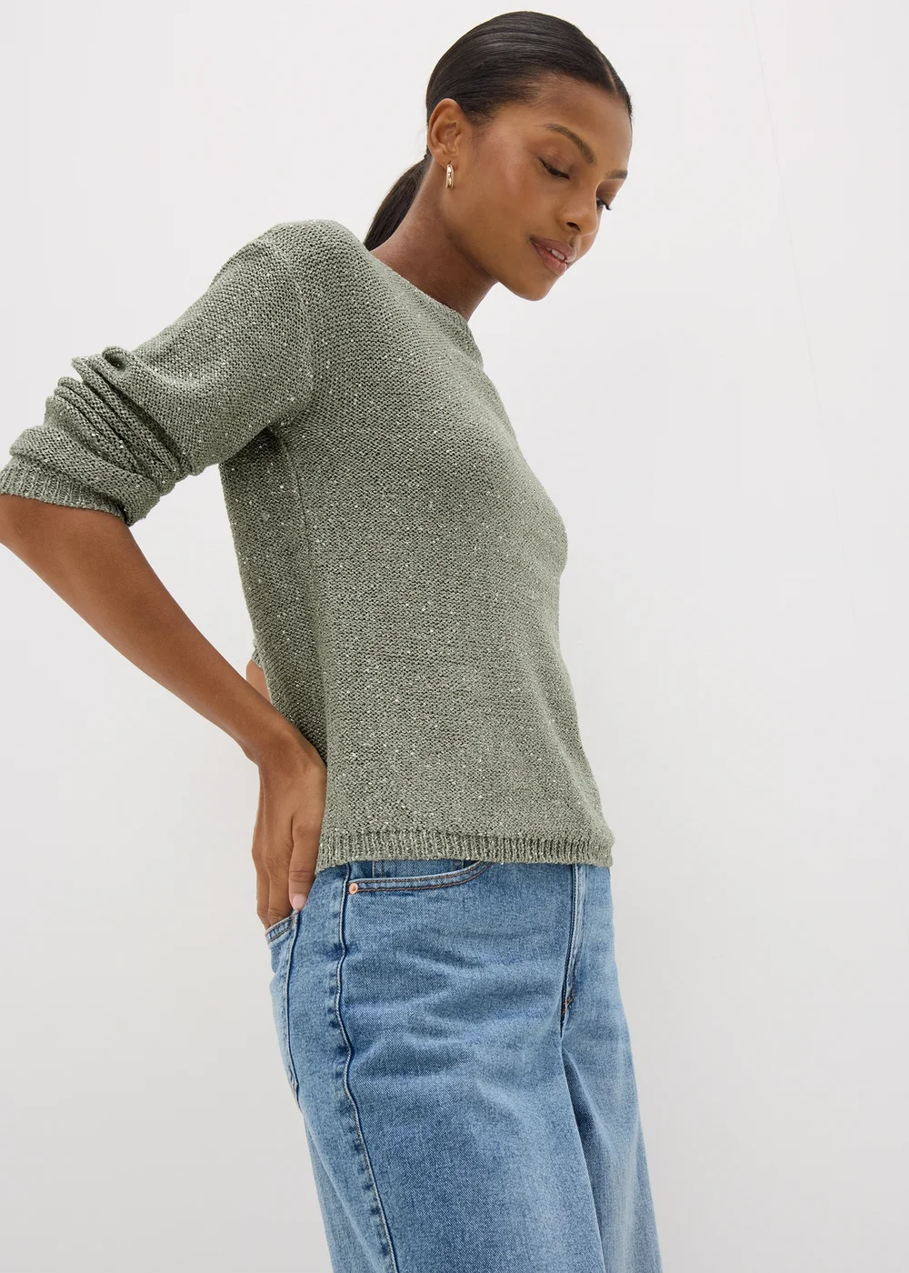Sage Sequin Boat Neck Jumper - XS Image 2