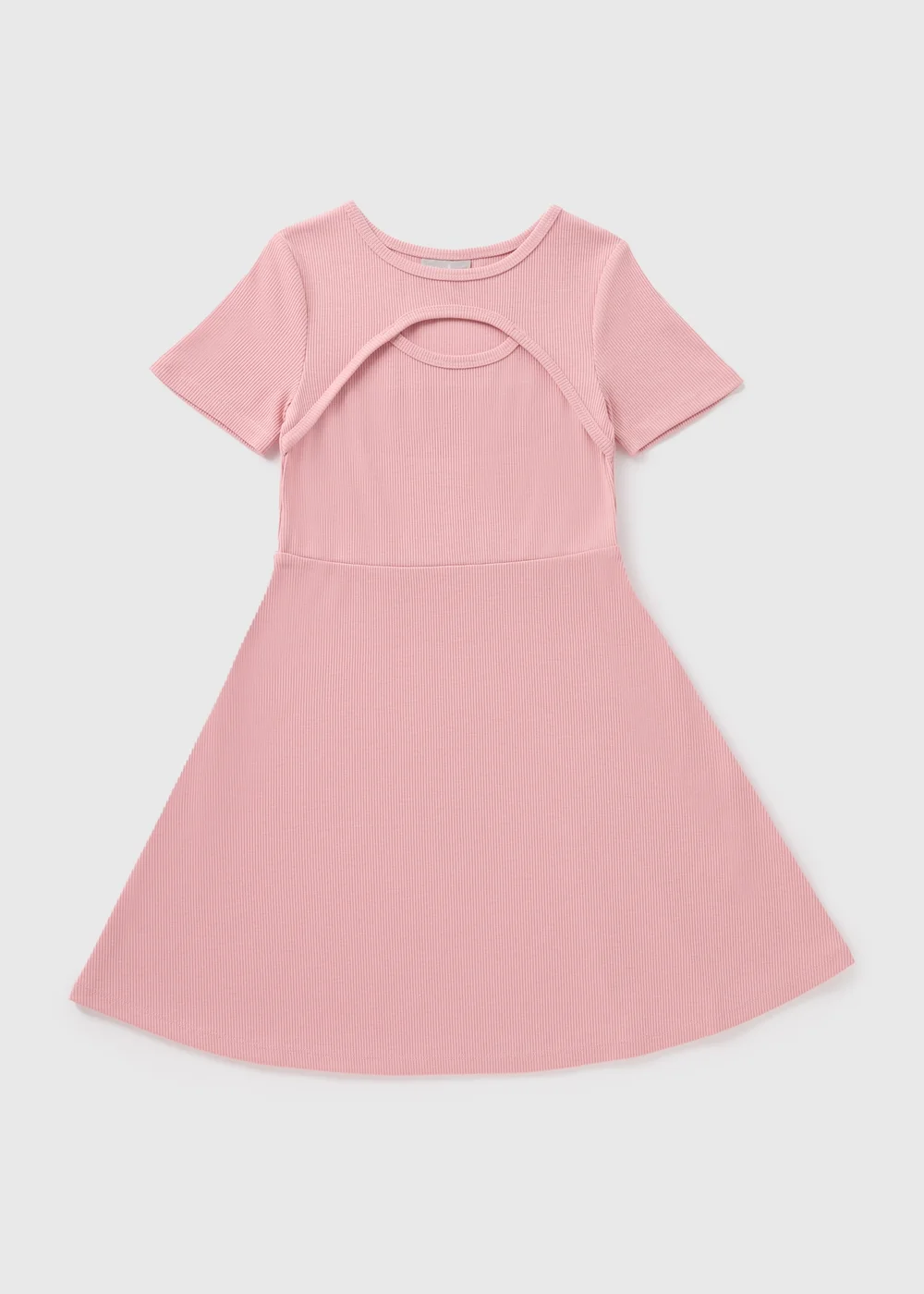 Girls Pink Ribbed Fit & Flare Dress (7-15yrs) - 7 Yrs Image 1