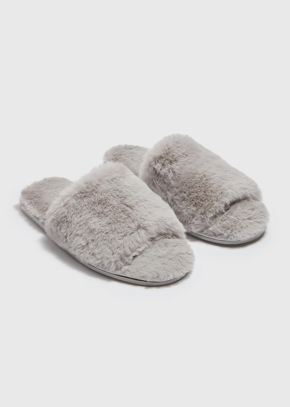 Grey Faux Fur Slider Slippers - Small Image 1