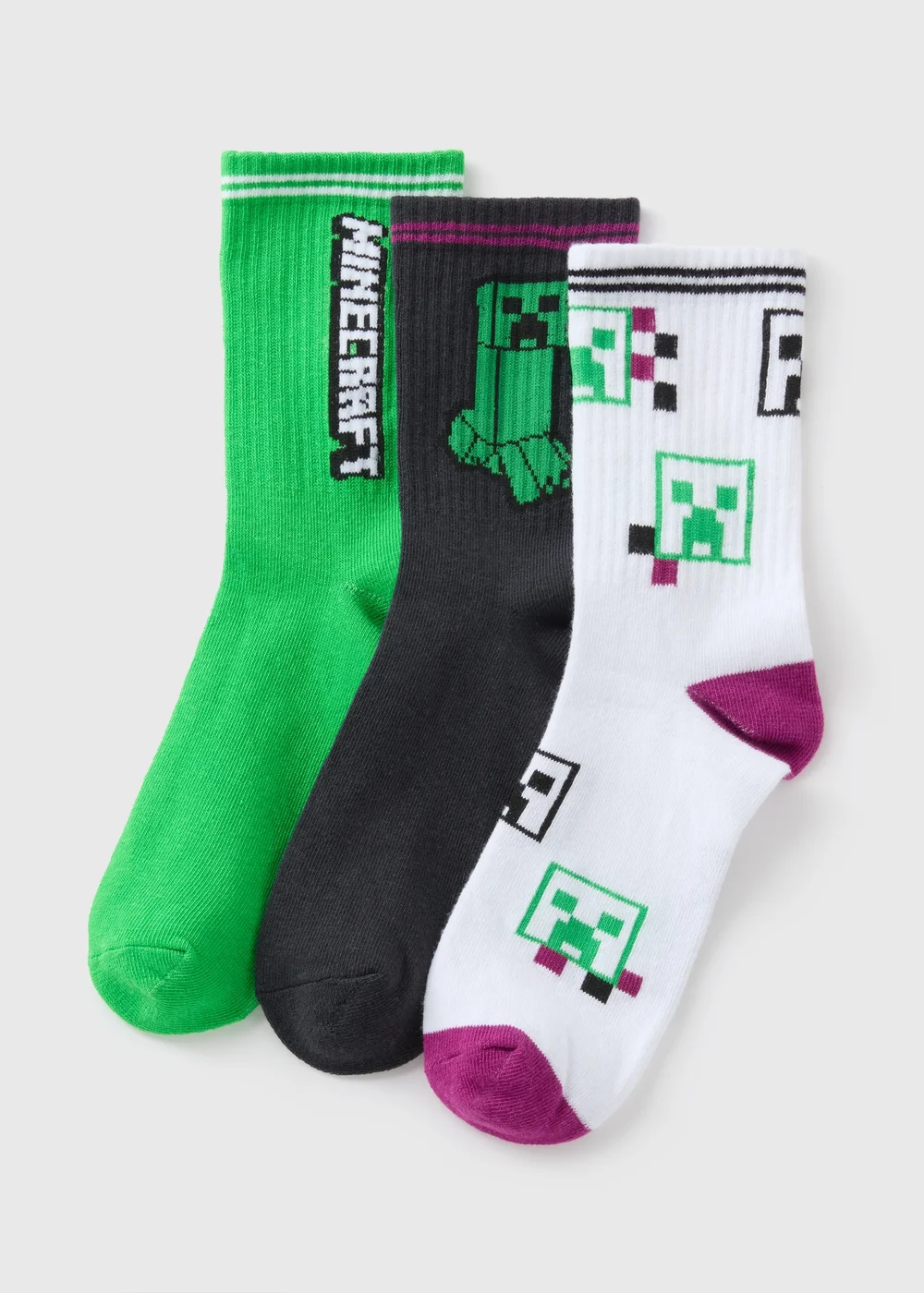 Minecraft 3 Pack Boys Multicolour Socks (Younger 9-Older 5.5) - 4-5.5 Image 1