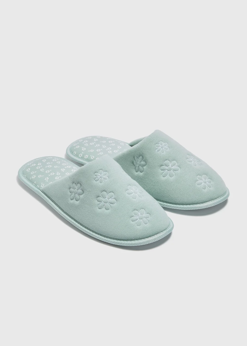 Green Flower Embossed Mule Slippers - Small Image 1