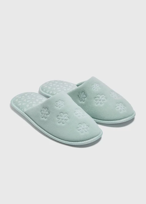 Green Flower Embossed Mule Slippers - Small Image 1