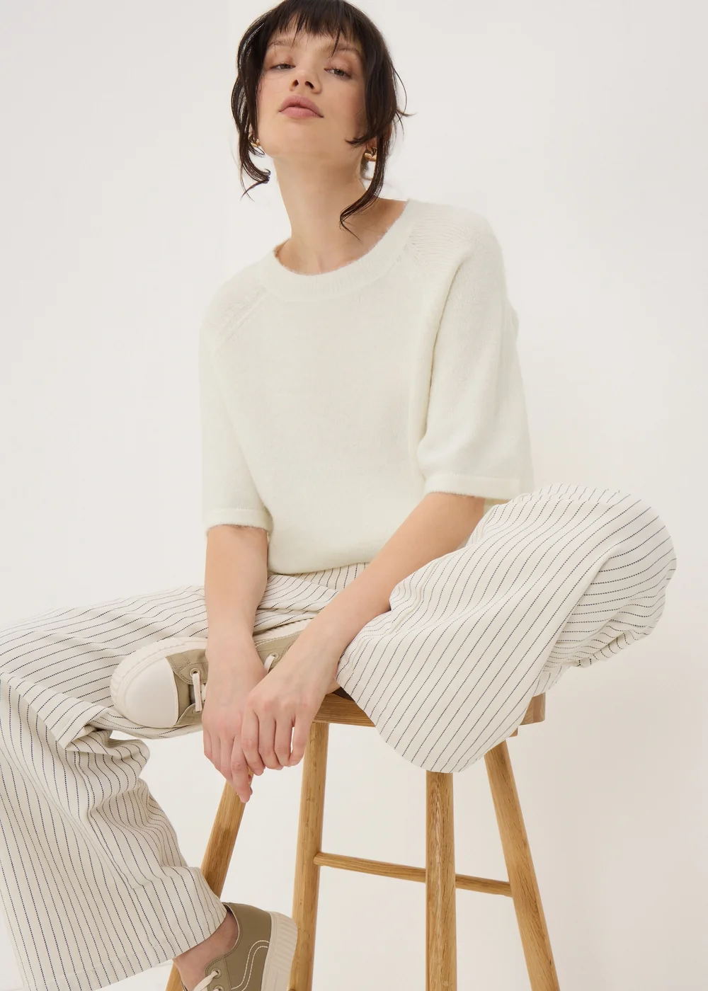 Ivory Short Sleeve Jumper - XS Image 1