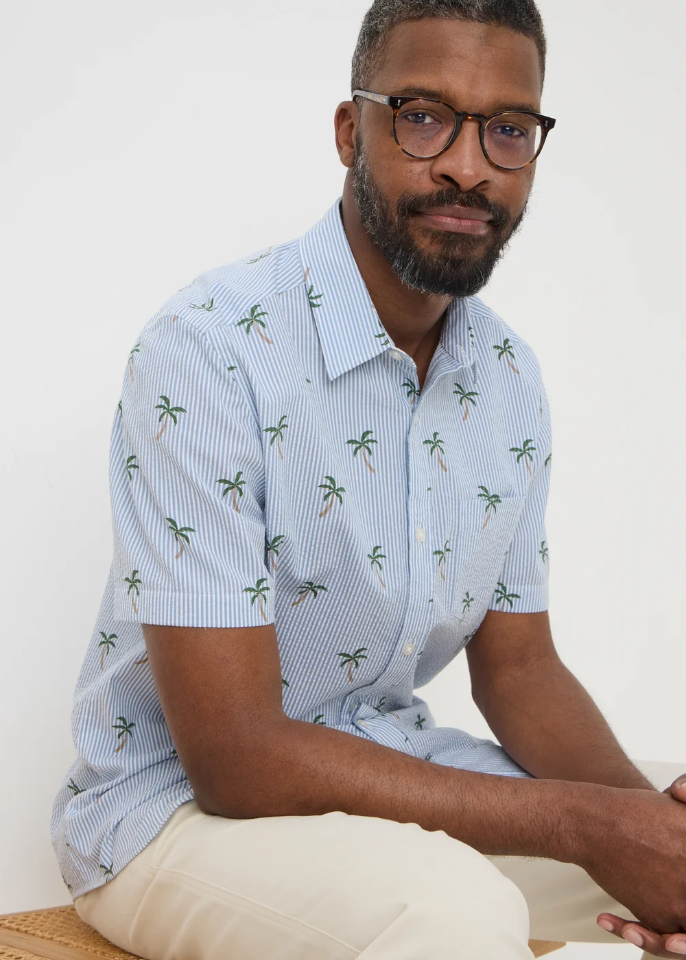 Lincoln Blue Stripe Palm Tree Shirt - S Image 2