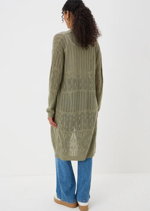 Sage Green Pointelle Longline Cardigan - XS Image 2
