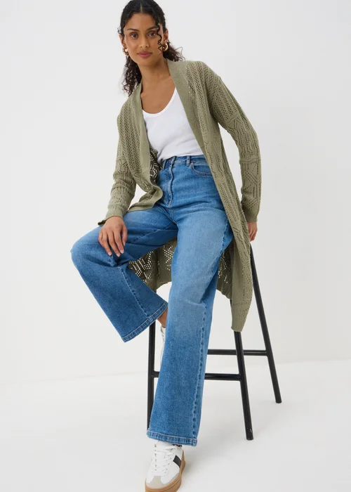 Sage Green Pointelle Longline Cardigan - XS Image 1