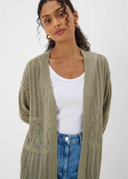 Sage Green Pointelle Longline Cardigan - XS Image 3