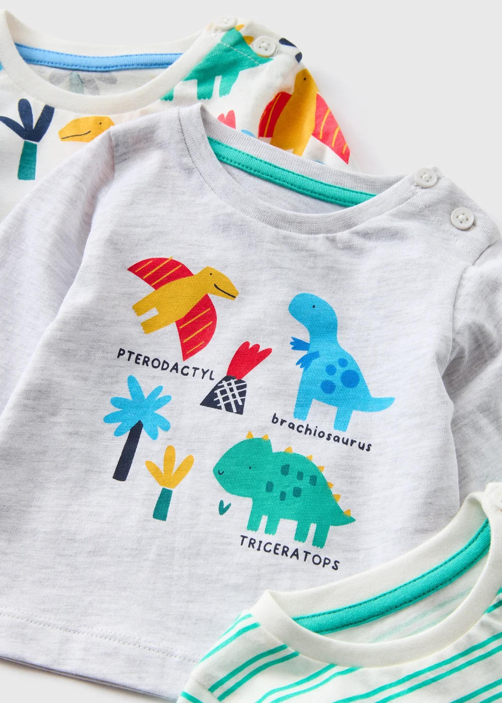 3 Pack Multicolour Dino Long Sleeve Tops (Newborn-23mths) - 0-3 months Image 2