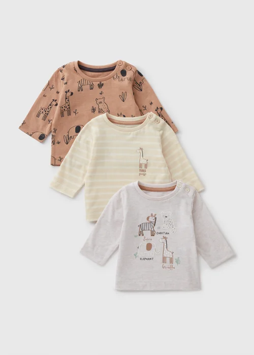 3 Pack Baby Giraffe Long Sleeve Tops (Newborn-23mths) - 0-3 months Image 1