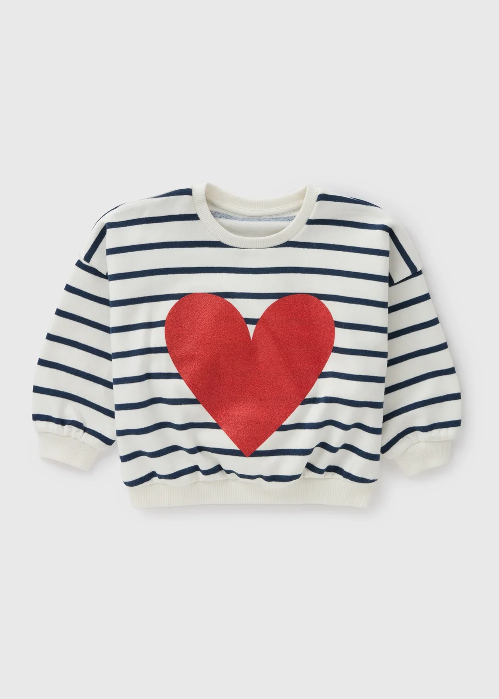 Girls Cream Stripe Heart Sweatshirt (1-7yrs) - 1-1.5 Yrs Image 1