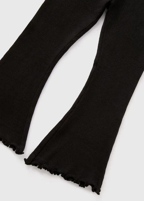 Girls Black Ribbed Flare Leggings (1-7yrs) - 1 half year to 2 Image 2