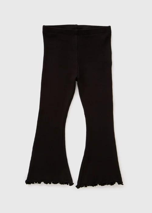 Girls Black Ribbed Flare Leggings (1-7yrs) - 1 half year to 2 Image 1