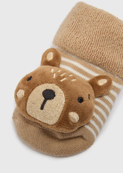 Baby Beige Bear Rattle Socks (Newborn-6mths) - 0-3 months Image 2
