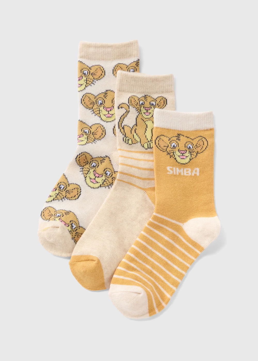 The Lion King 3 Pack Kids Yellow Simba Socks (Younger 6-Older 12.5) - 6-8.5 Image 1