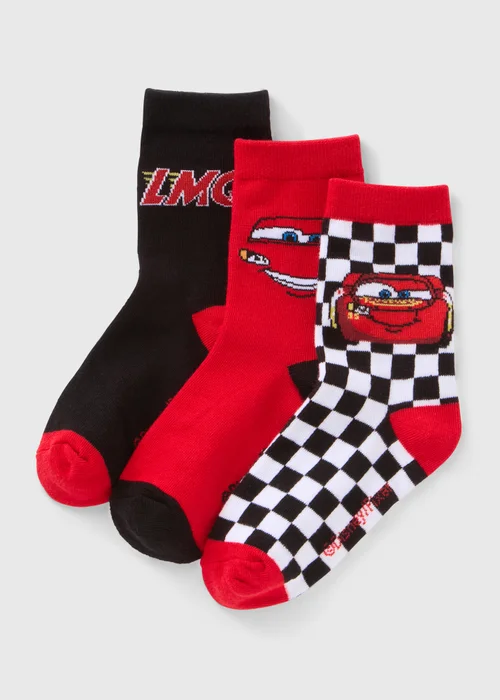 Cars 3 Pack Lightning McQueen Socks (Younger 6-Older12) - 6-8.5 Image 1