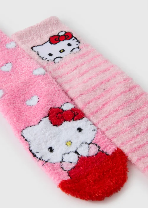 Hello Kitty 2 Pack Kids Pink Cosy Socks (Younger 6-Older 5.5) - 4-5.5 Image 2