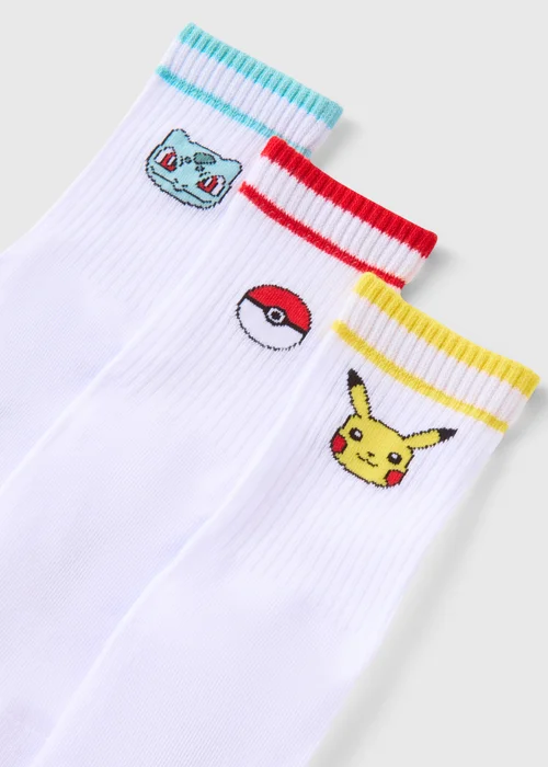 Pokémon 3 Pack Kids White Socks (Younger 9-Older 5.5) - 4-5.5 Image 2