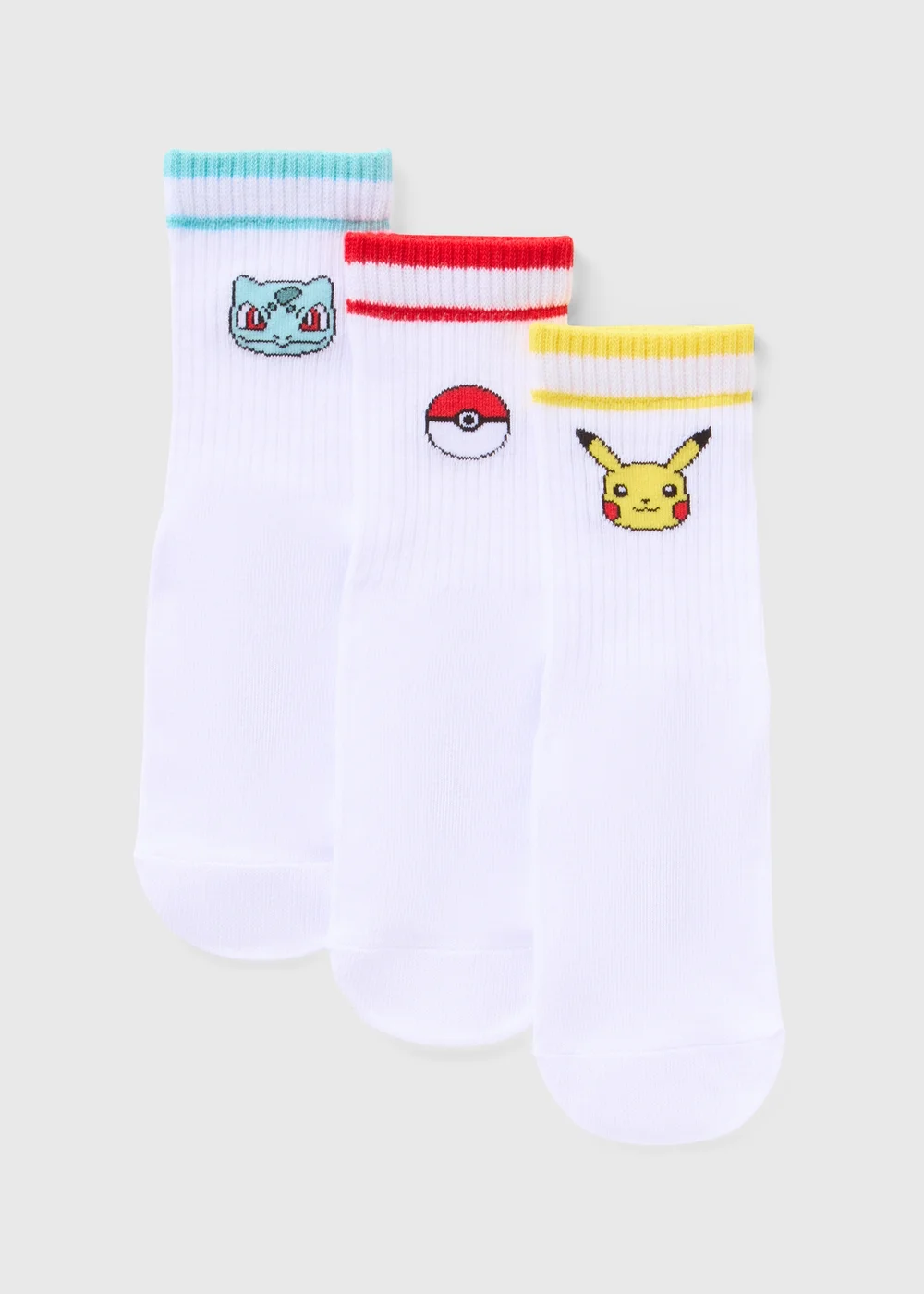 Pokémon 3 Pack Kids White Socks (Younger 9-Older 5.5) - 4-5.5 Image 1