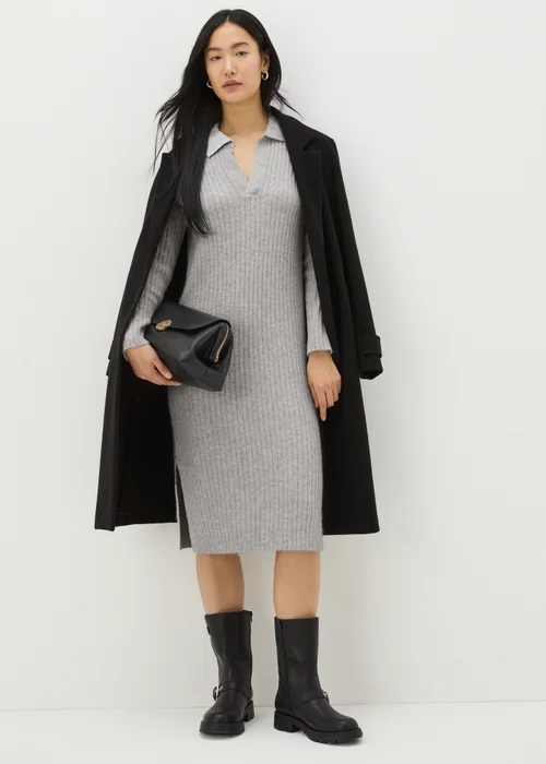 Grey Open Collar Knitted Dress - XS Image 1