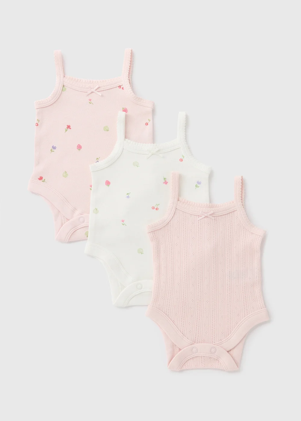 3 Pack Baby Pink Fruit Cami Bodysuits (Newborn-23mths) - 0-3 months Image 1