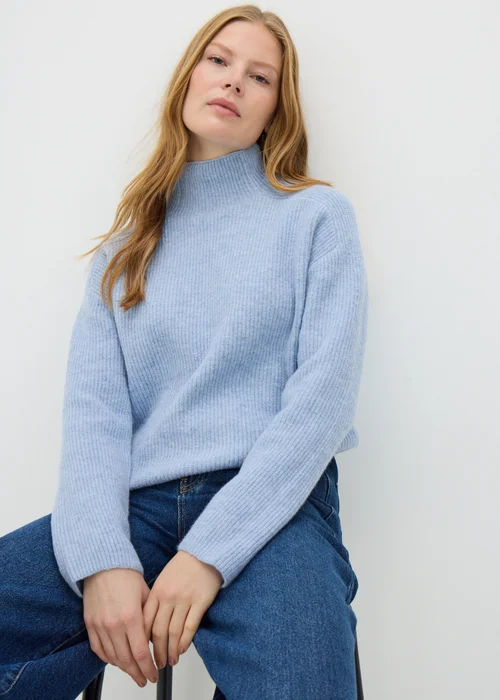Pale Blue High Neck Ribbed Knit Jumper - XS Image 1