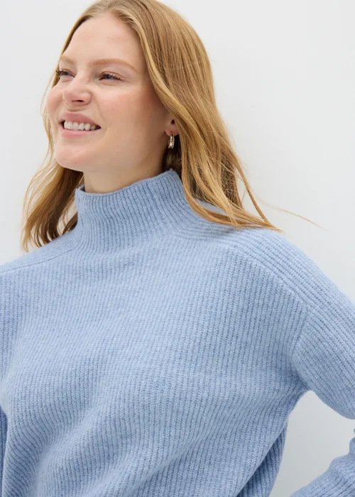 Pale Blue High Neck Ribbed Knit Jumper - XS Image 3