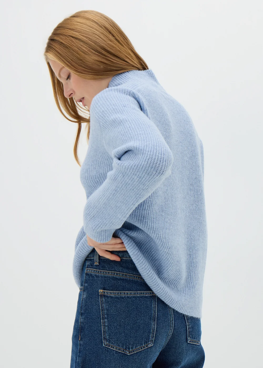 Pale Blue High Neck Ribbed Knit Jumper - XS Image 2