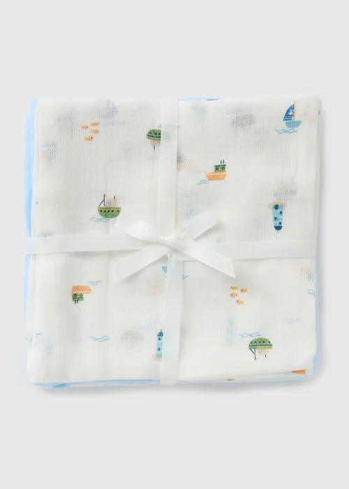3 Pack Baby Blue Muslin Cloths - One Size Image 1