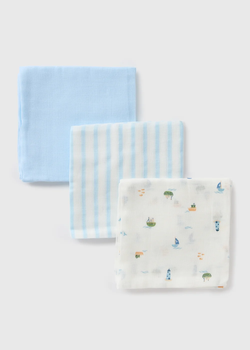 3 Pack Baby Blue Muslin Cloths - One Size Image 2