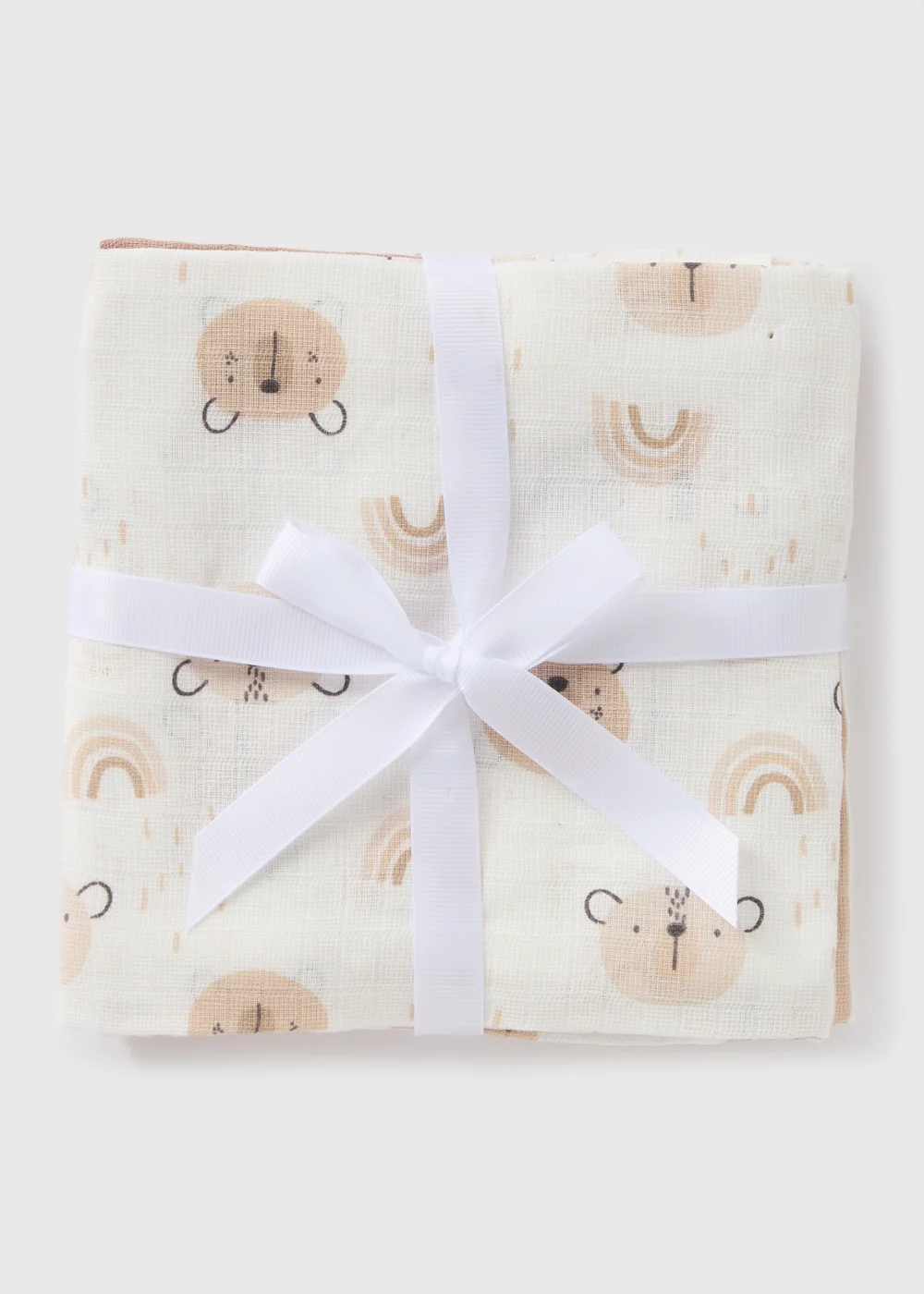 3 Pack Baby Beige Bear Muslin Cloths - One Size Image 1