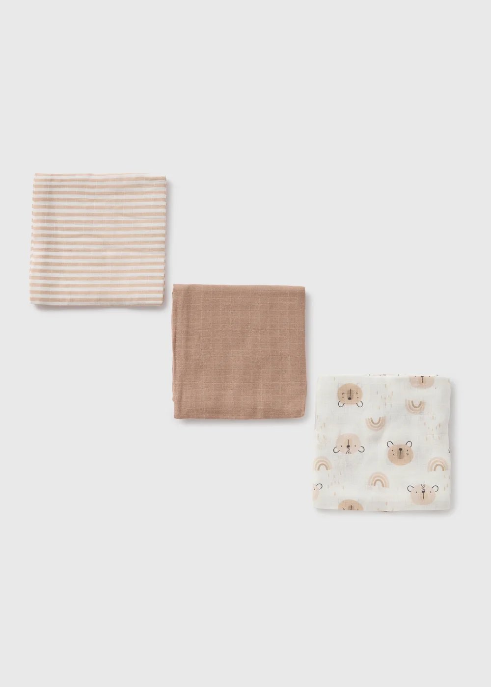 3 Pack Baby Beige Bear Muslin Cloths - One Size Image 2