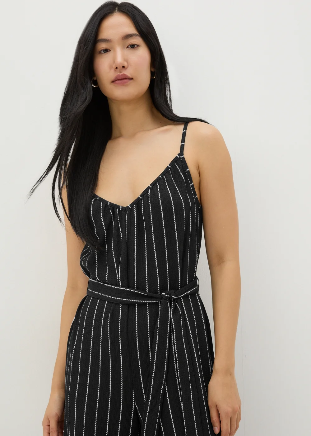 Black Jersey Stripe Wide Leg Jumpsuit - 8 Image 3