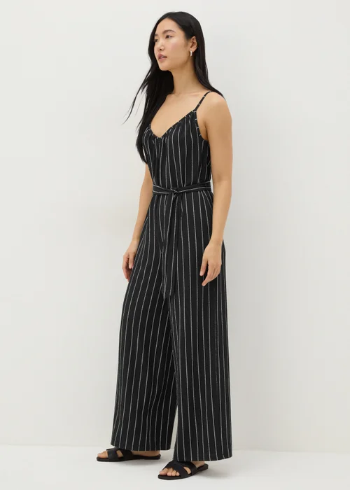 Black Jersey Stripe Wide Leg Jumpsuit - 8 Image 1