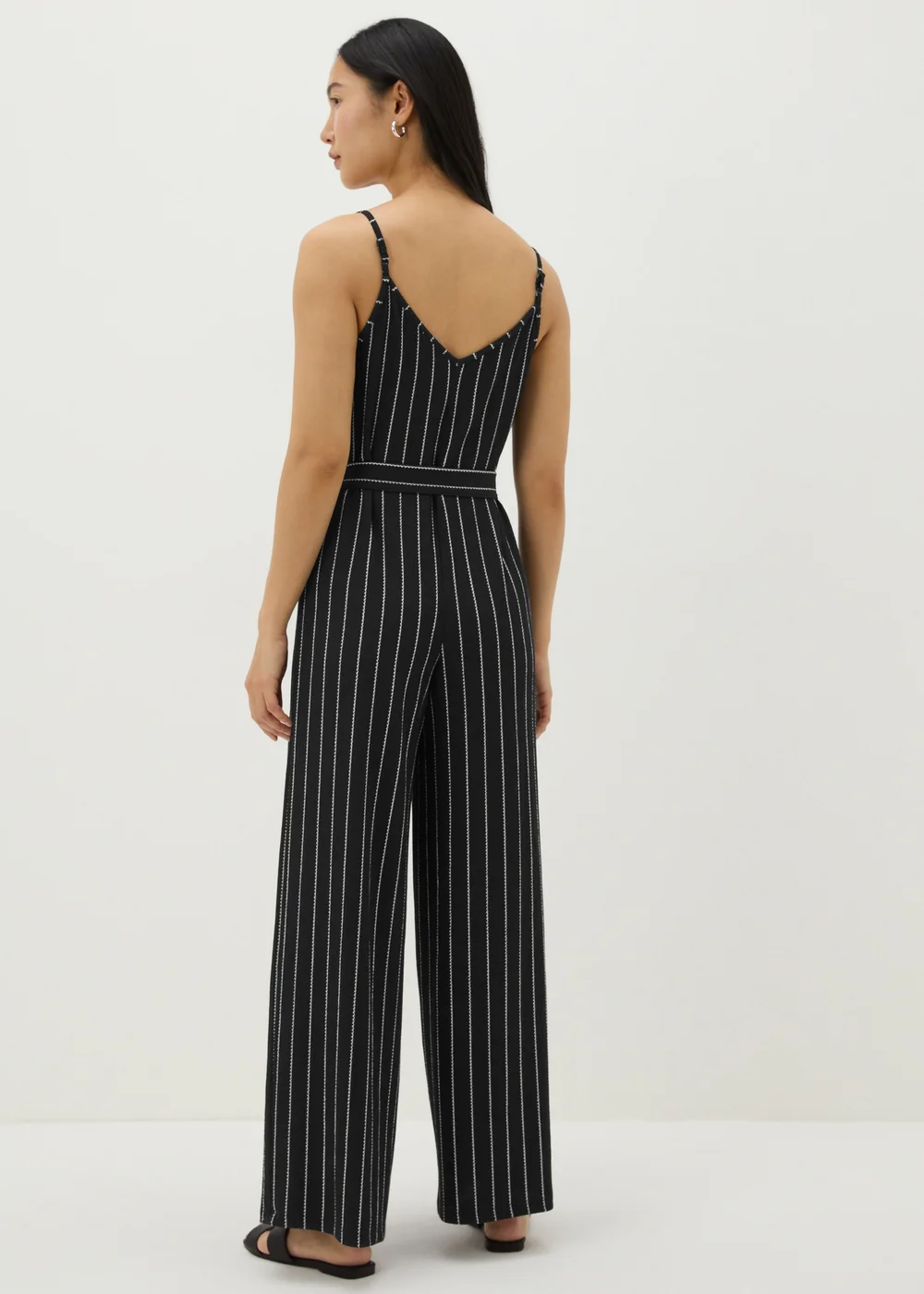 Black Jersey Stripe Wide Leg Jumpsuit - 8 Image 2