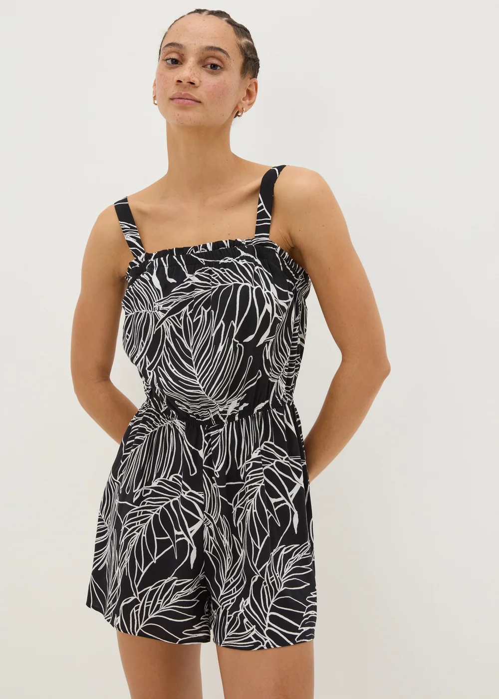 Black Leaf Print Playsuit - 8 Image 1